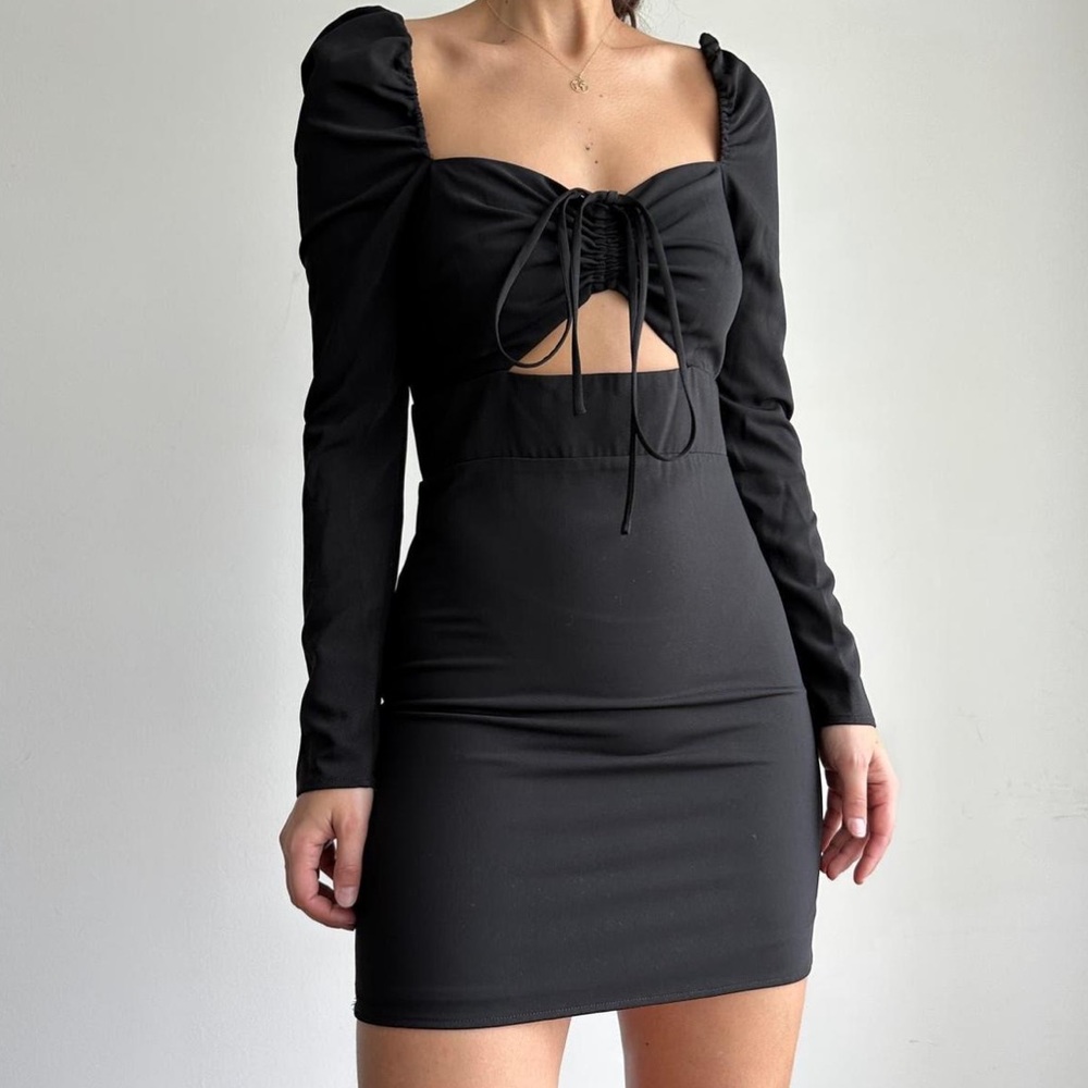 Lovers + Friends Hopper Mini Black Long Sleeve Cut-Out Dress - Picture 3 of 8